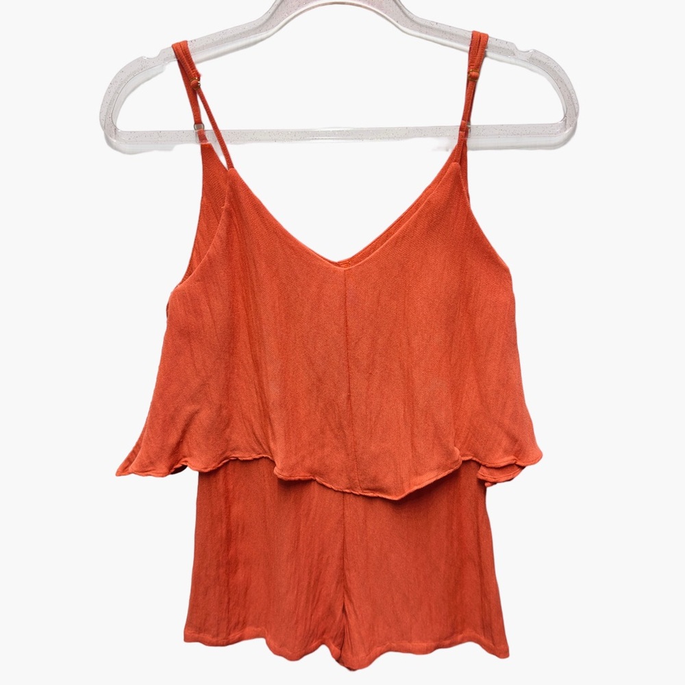 Pure Rayon Gauze Chambray Knit Tiered Romper Jumpsuit Shortall